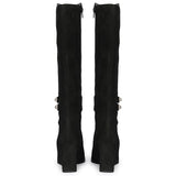 Saint Rosabel Black Suede Leather Wedge Long Boots
