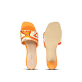 Rina Orange Hand Embroidered Leather Stilettos