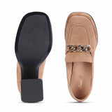 Saint Benoîte Chain Link Taupe Suede Leather Moccasins