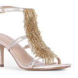 Saint Faye Gold Leather Fringe Stilettos