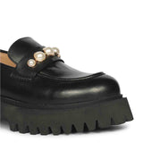 Saint Fearl Pearl Studs Black Leather Moccasins