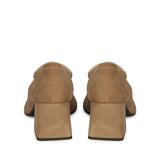 Saint Viviana Dark Taupe Suede Leather Block Heel Moccasins