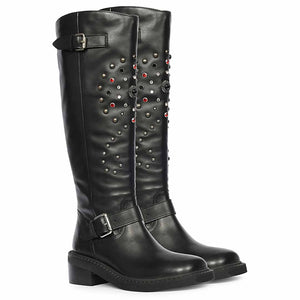 Saint Imogen Multi Studs Black Leather Long Boots