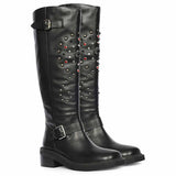 Saint Imogen Multi Studs Black Leather Long Boots