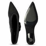 Saint Valeria Crystal Buckle Black Suede Leather Long Boots