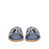 Georgia Hand Embroidered Blue Leather Flats