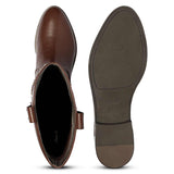 Saint Soraya Studded Buckle Brown Leather Long Boots