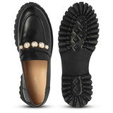 Saint Fearl Pearl Studs Black Leather Moccasins