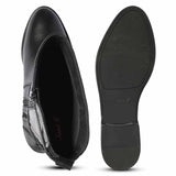 Saint Darla Dual Gold Buckle Accents Black Leather Long Boots