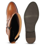 Saint Darla Dual Gold Buckle Accents Tan Leather Long Boots