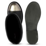 Saint Ember Metal Toe Buckle Strap Black Stretch Napa Long Boots