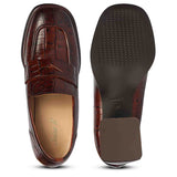 Saint Viviana Croc Embossed Chocolate Leather Moccasins
