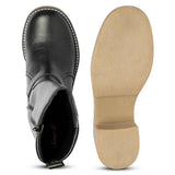 Saint Dahlia Silver Buckle Black Leather Long Boots