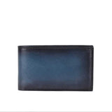Blue Italian Leather Men's Wallet Set