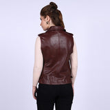 Saint Micaela Burgundy Leather Women Collar Jackets