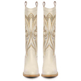 Saint Martina Off White Stitched Leather Cowboy Boots