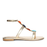 Saint Tyas Multi Stone Gold Metallic Leather Sandals