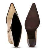 Saint Prune Natural Leather Calf Length Block Heel Boots