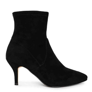 Saint Jemima Black Stretch Suede Kitten Heel Ankle Boots - SaintG India 