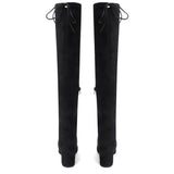 Elegant Saint Luisa Over-the-Knee Boots in Black Stretch Suede