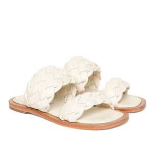 Saint Bruna White Woven Leather Sliders