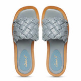 Saint Edetta Blue Woven Leather Sliders