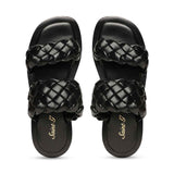 Saint Bruna Black Woven Leather Sliders