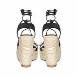 Black Leather Wedges with Glam Stone 