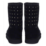Chic and edgy Saint Estrella Metal Studded Black Suede Snug Boots – your stylish statement for a bold and comfortable stride