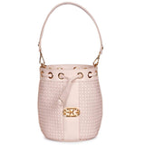 Halsey Pink Blush Hand Woven Leather Bucket Bags