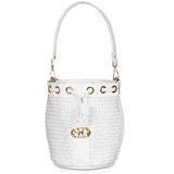 Halsey White Hand Woven Leather Bucket Bags