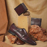 Saint Alboin Two Color Toned Red Leather Double Buckled Monk Strap Bespoke Set - SaintG India