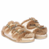Saint Gemma Diamante Buckles Beige Fur Sandals