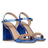 Navy Metallic Leather Fashion Heels