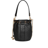 Halsey Black Hand Woven Leather Bucket Bags