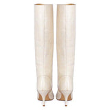 Saint Adella Croc Embossed Off White Leather Long Boots