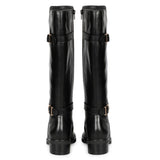 Saint Bijoy Buckle Decorative Black Leather Long Boots