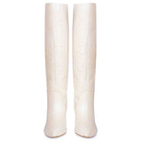 Saint Adella Croc Embossed Off White Leather Long Boots