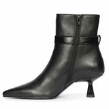Saint Alondra Buckle Decor Black Leather Kitten Heel Boots