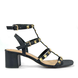 Saint Angela Metal Studded Double Buckle Black Heels