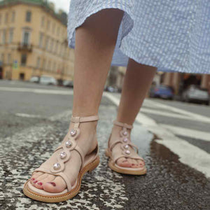 Saint Arlia Rivoli Stone Studded Natural Leather Sandals