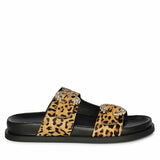 Saint Marta Crystal Buckle Leo Print Hair-On Leather Sandals
