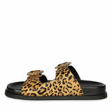 Saint Marta Crystal Buckle Leo Print Hair-On Leather Sandals