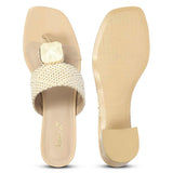 Saint Stevie Stone Jeweled Beige Raffia Block Heels