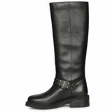 Saint Harley Studded Harness Black Leather Long Boots