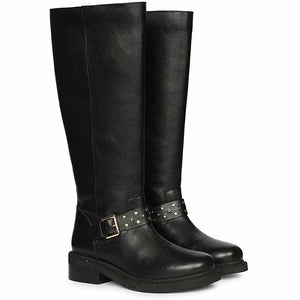 Saint Harley Studded Harness Black Leather Long Boots