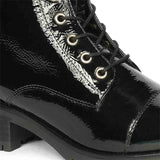 Saint Alba Black Crinkle Patent Leather Lace Up High Ankle Boots