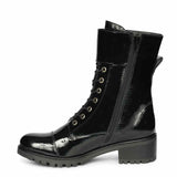 Saint Alba Black Crinkle Patent Leather Lace Up High Ankle Boots
