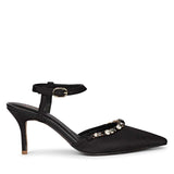 Leila Multi Stone Embellished Black Nylon Fabric Pumps