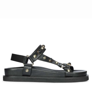 Saint Zoya Pearl Metal Studs Black Leather Sandals